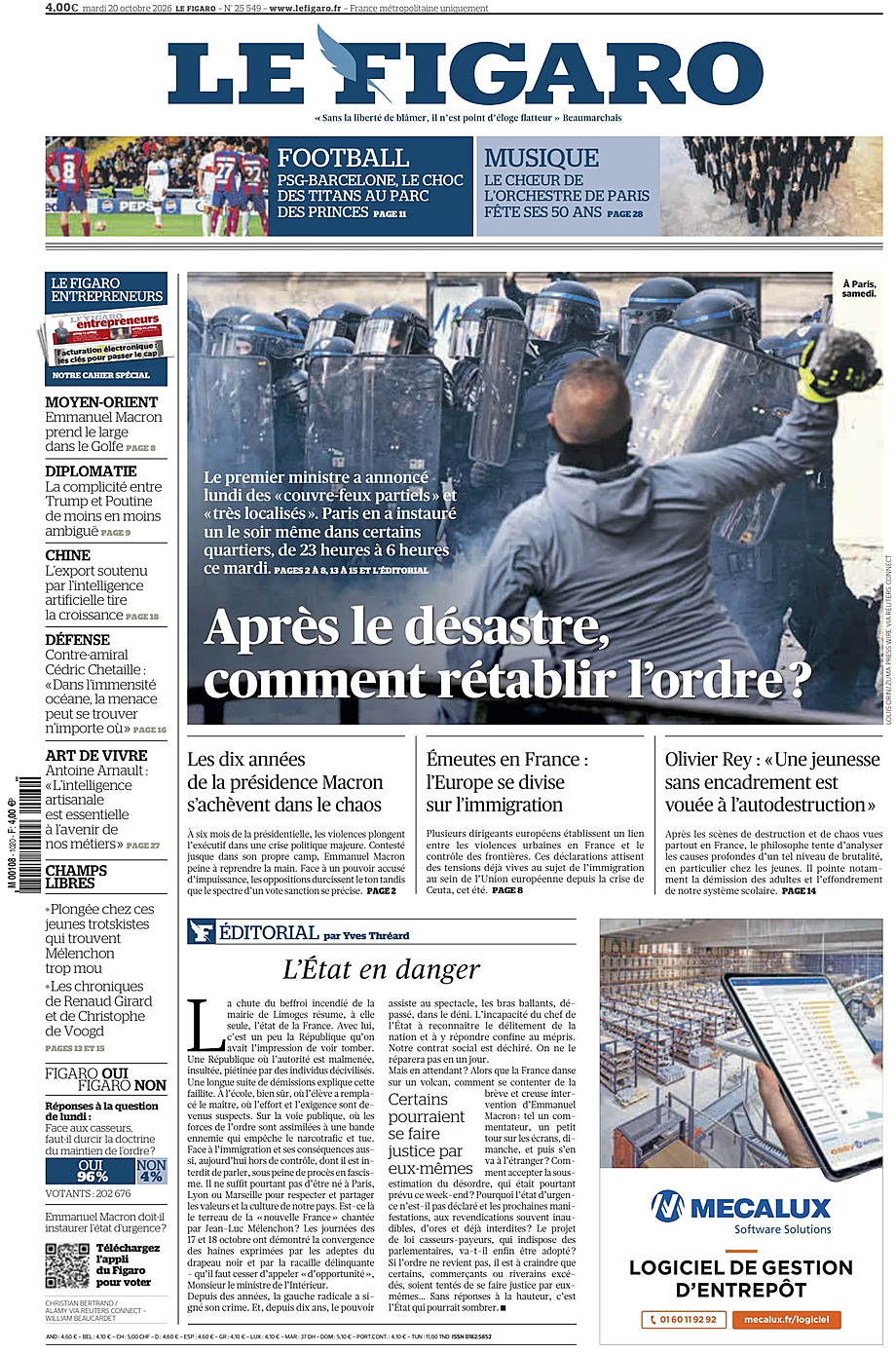 Prima pagina Le Figaro di oggi - Edicola 20 Ottobre 2026