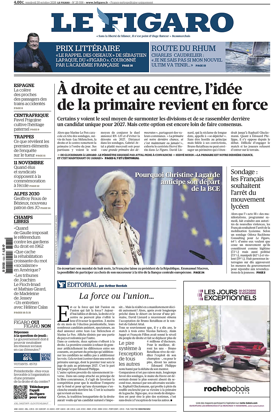 Portada Le Figaro de hoy - Quiosco 30 octubre 2026