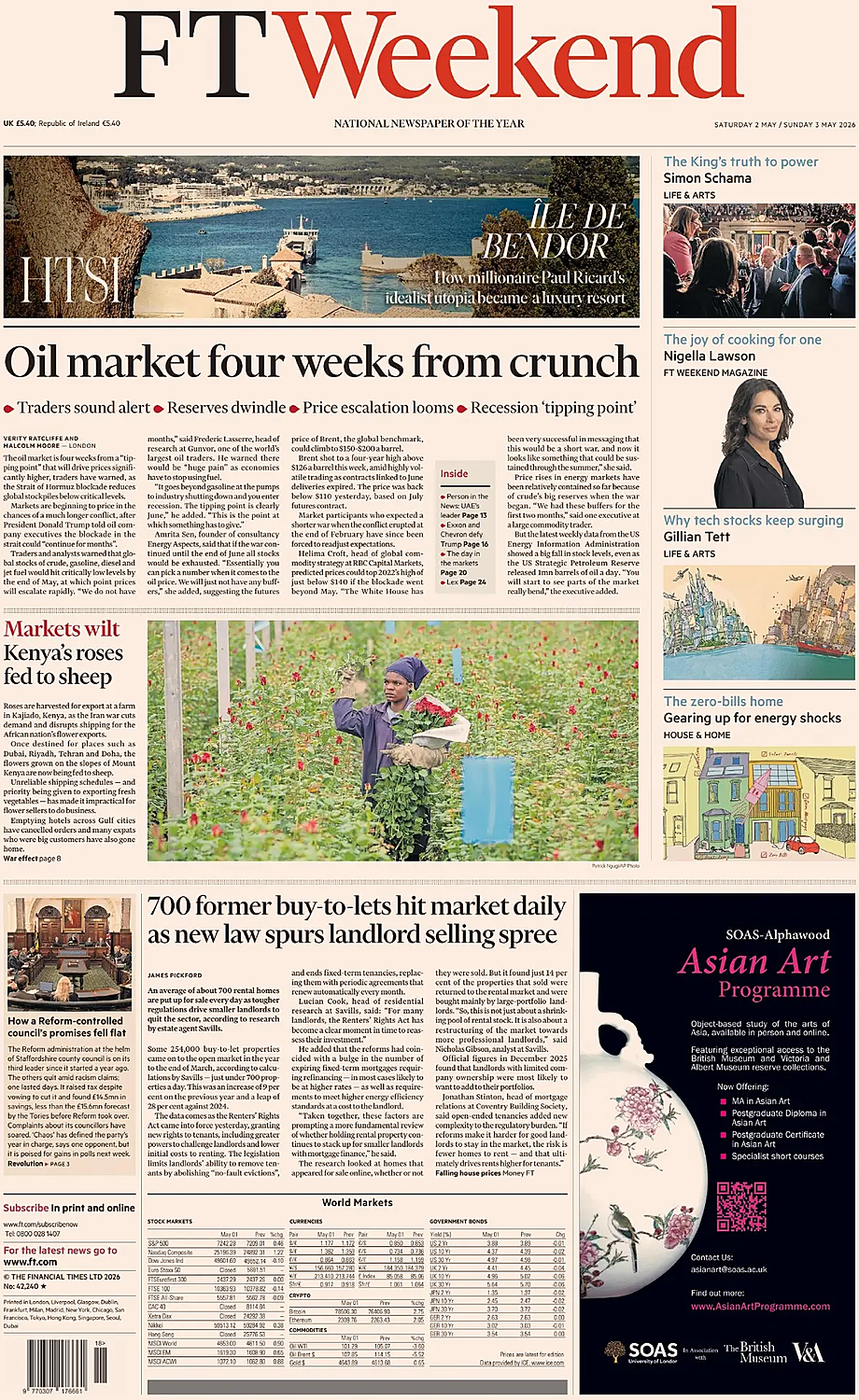 Front page of Financial Times today - UK press 3 May 2026