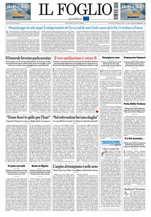 Prima pagina Il Foglio Quotidiano di oggi - Quotidiano nazionale