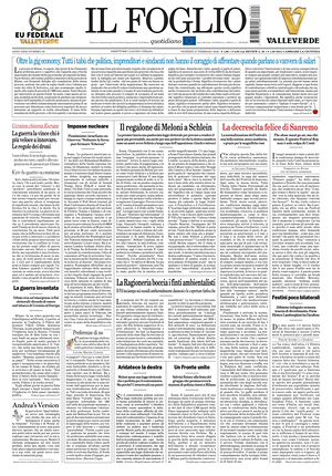 Prima pagina Il Foglio Quotidiano di oggi - Quotidiano nazionale