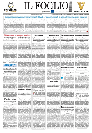 Prima pagina Il Foglio Quotidiano di oggi - Quotidiano nazionale