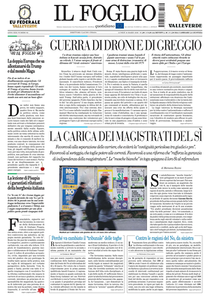 Prima pagina Il Foglio Quotidiano di oggi - Quotidiano nazionale