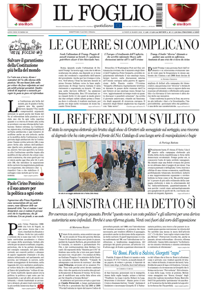 Prima pagina Il Foglio Quotidiano di oggi - Quotidiano nazionale