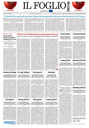 Prima pagina Il Foglio Quotidiano di oggi - Quotidiano nazionale