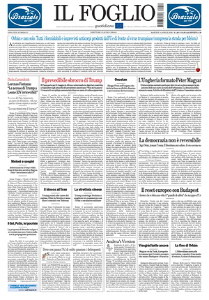 Prima pagina Il Foglio Quotidiano di oggi - Quotidiano nazionale