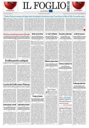 Prima pagina Il Foglio Quotidiano di oggi - Quotidiano nazionale