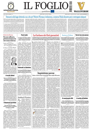 Prima pagina Il Foglio Quotidiano di oggi - Quotidiano nazionale