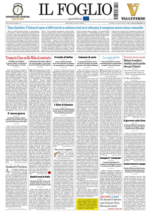 Prima pagina Il Foglio Quotidiano di oggi - Quotidiano nazionale