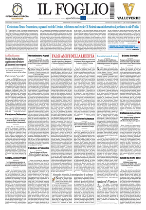 Prima pagina Il Foglio Quotidiano di oggi - Quotidiano nazionale