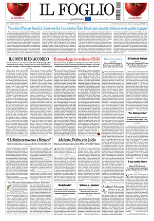Prima pagina Il Foglio Quotidiano di oggi - Quotidiano nazionale