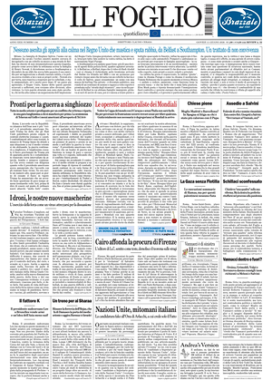 Prima pagina Il Foglio Quotidiano di oggi - Quotidiano nazionale