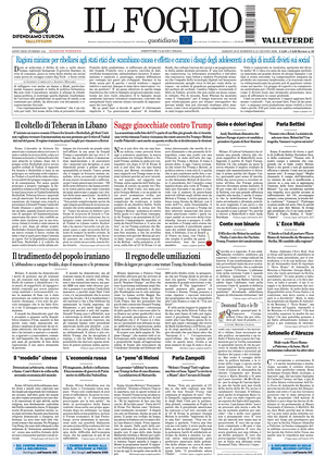 Prima pagina Il Foglio Quotidiano di oggi - Quotidiano nazionale