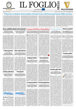 Prima pagina Il Foglio Quotidiano di oggi - Quotidiano nazionale