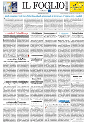 Prima pagina Il Foglio Quotidiano di oggi - Quotidiano nazionale