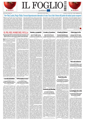 Prima pagina Il Foglio Quotidiano di oggi - Quotidiano nazionale