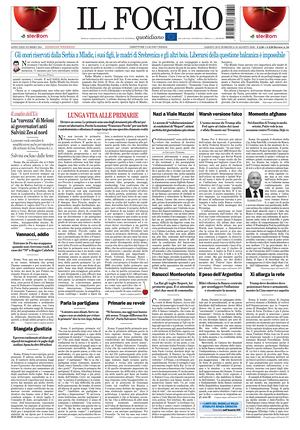 Prima pagina Il Foglio Quotidiano di oggi - Quotidiano nazionale