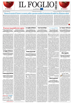Prima pagina Il Foglio Quotidiano di oggi - Quotidiano nazionale