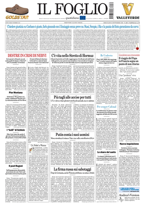 Prima pagina Il Foglio Quotidiano di oggi - Quotidiano nazionale