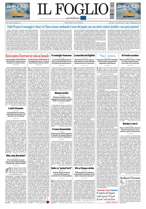 Prima pagina Il Foglio Quotidiano di oggi - Quotidiano nazionale