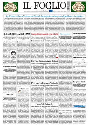Prima pagina Il Foglio Quotidiano di oggi - Quotidiano nazionale