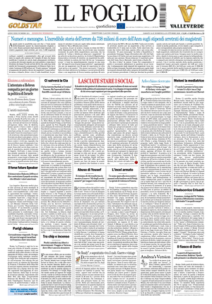 Prima pagina Il Foglio Quotidiano di oggi - Quotidiano nazionale