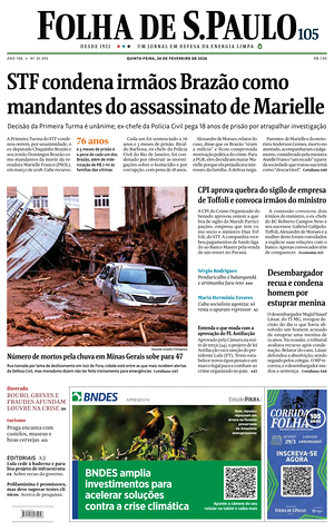Prima pagina Folha de S.Paulo di oggi - Quotidiano estero