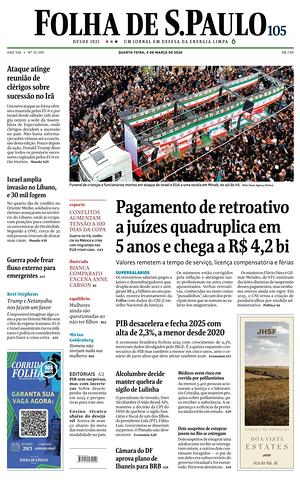 Prima pagina Folha de S.Paulo di oggi - Quotidiano estero