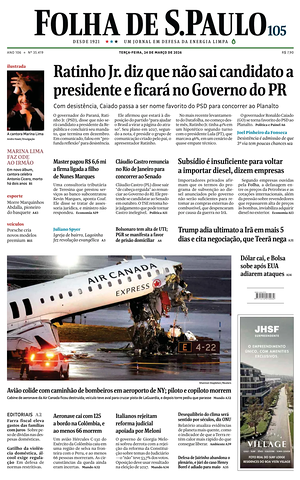 Prima pagina Folha de S.Paulo di oggi - Quotidiano estero