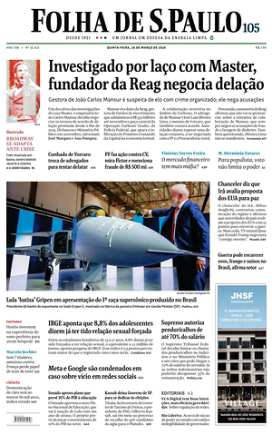 Prima pagina Folha de S.Paulo di oggi - Quotidiano estero
