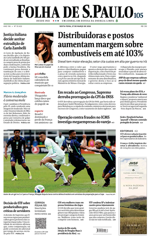 Prima pagina Folha de S.Paulo di oggi - Quotidiano estero