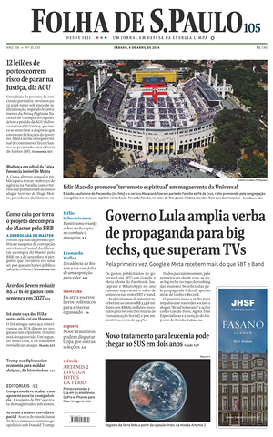 Prima pagina Folha de S.Paulo di oggi - Quotidiano estero