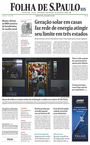 Prima pagina Folha de S.Paulo di oggi - Quotidiano estero