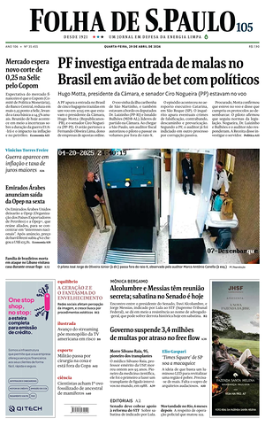 Prima pagina Folha de S.Paulo di oggi - Quotidiano estero