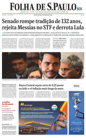 Prima pagina Folha de S.Paulo di oggi - Quotidiano estero