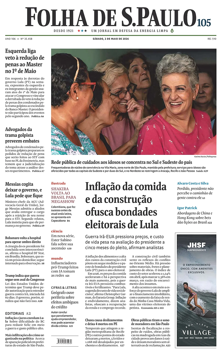 Portada Folha de S.Paulo de hoy - Quiosco 2 mayo 2026