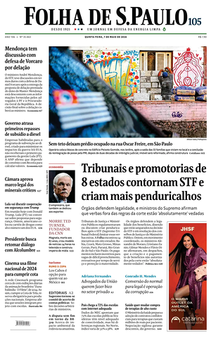 Prima pagina Folha de S.Paulo di oggi - Quotidiano estero