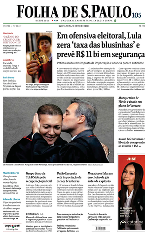 Prima pagina Folha de S.Paulo di oggi - Quotidiano estero