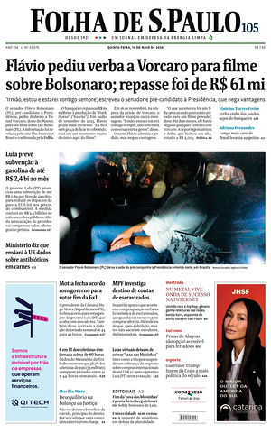 Prima pagina Folha de S.Paulo di oggi - Quotidiano estero
