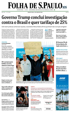 Prima pagina Folha de S.Paulo di oggi - Quotidiano estero