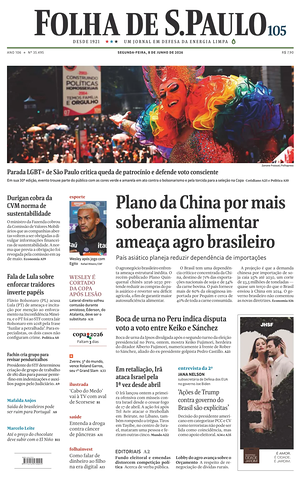 Prima pagina Folha de S.Paulo di oggi - Quotidiano estero