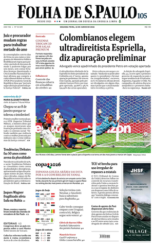 Prima pagina Folha de S.Paulo di oggi - Quotidiano estero