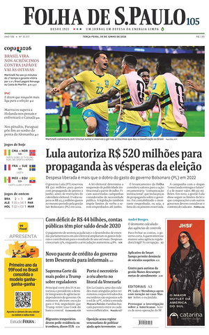 Prima pagina Folha de S.Paulo di oggi - Quotidiano estero