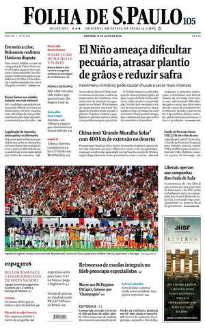 Prima pagina Folha de S.Paulo di oggi - Quotidiano estero