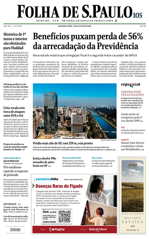 Prima pagina Folha de S.Paulo di oggi - Quotidiano estero