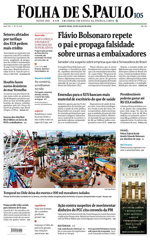 Prima pagina Folha de S.Paulo di oggi - Quotidiano estero