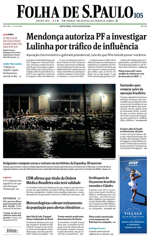 Prima pagina Folha de S.Paulo di oggi - Quotidiano estero