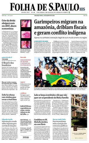 Prima pagina Folha de S.Paulo di oggi - Quotidiano estero