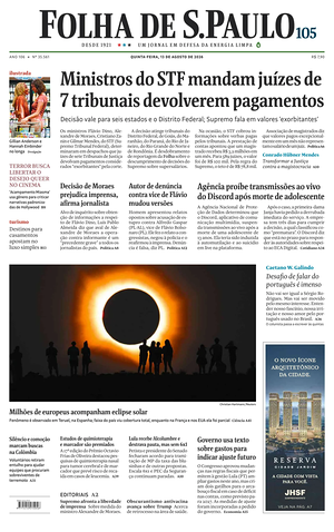 Prima pagina Folha de S.Paulo di oggi - Quotidiano estero