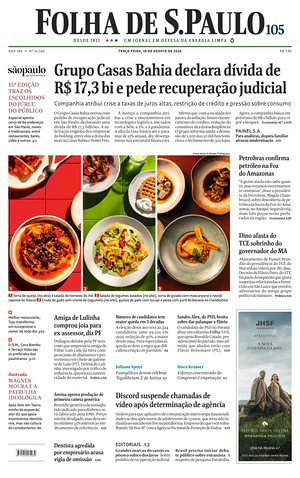 Prima pagina Folha de S.Paulo di oggi - Quotidiano estero